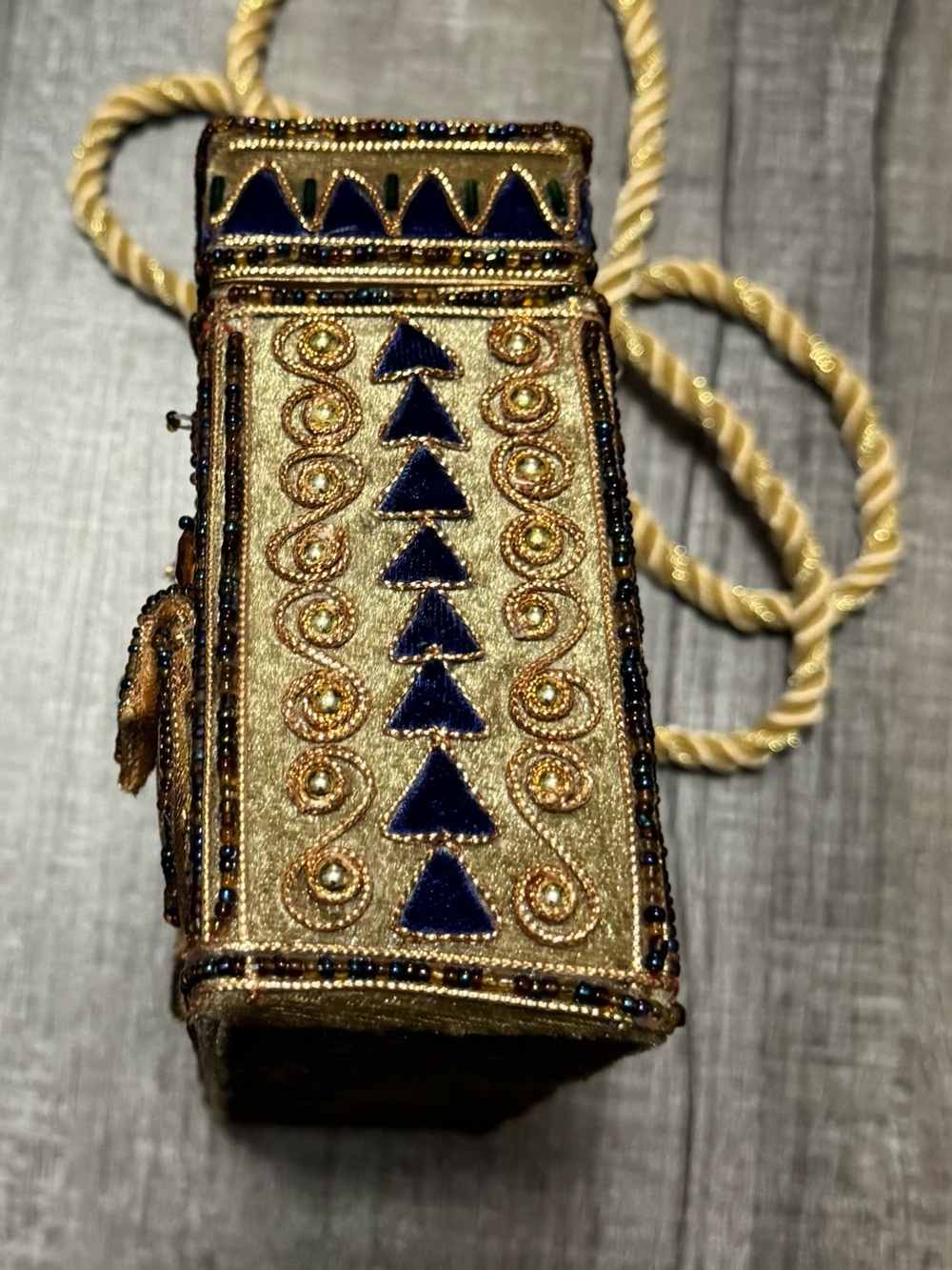 Embellished Gold Velvet Evening Bag with Rope Strap - Picture 4 of 5